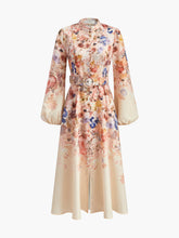 Belted Balloon Sleeve Floral Dress