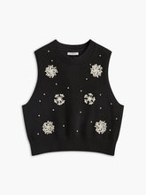 Floral Embellished Button-Back Knit Vest