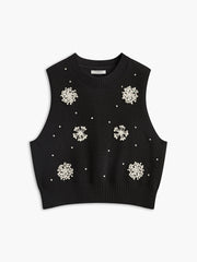 Floral Embellished Button-Back Knit Vest