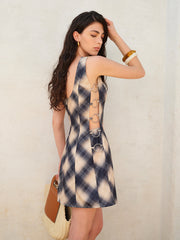 Plaid Print Side Ring Detail Dress