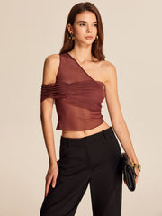 Semi-Sheer One-Shoulder Mesh Top