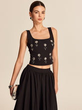 Floral Crystal Back Zipper Top