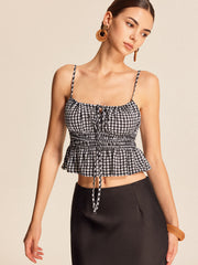 Smocked Peplum Gingham Cami Top