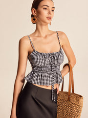 Smocked Peplum Gingham Cami Top