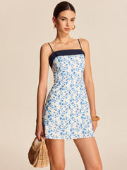 Floral Print Color Block Slip Dress