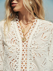 Semi-Sheer Embroidery Hollow-Out Detail Top