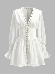 Lace-Up Front Semi-Sheer Dress