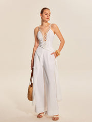 Hollow-Out Lace-Up V-Neck Top