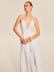 Hollow-Out Lace-Up V-Neck Top