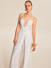 Hollow-Out Lace-Up V-Neck Top