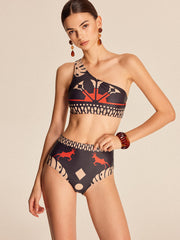 Tribal Print One-Shoulder Bikini Set