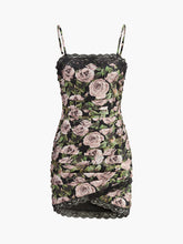 Floral Lace-Trim Ruched Dress