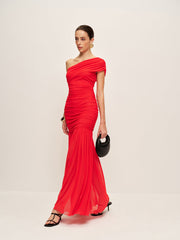 Ruched One-Shoulder Split Dress