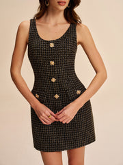 Tweed Buttoned Sleeveless Dress