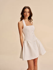 Button Detail Halter Dress