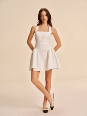 Button Detail Halter Dress