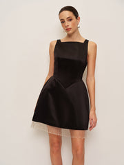 Beaded Fringe Satin V-Back Dress