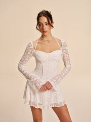 Semi-Sheer Corset Lace Halter Dress