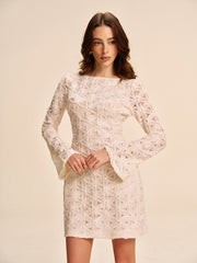 Semi-Sheer Floral Lace Long Sleeve Dress