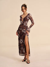 Semi-Sheer Mesh Floral Cutout Slit Dress