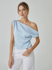 One Shoulder Off Knotted Blouse