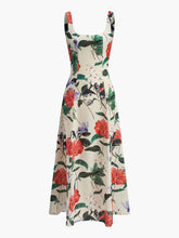 Square Neck Floral Print Zipper Dress