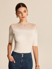 Sheer Ribbed Mock Neck Top