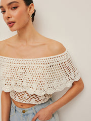 Off-Shoulder Hollow Knit Top