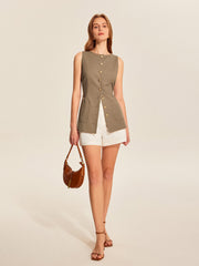 Asymmetric Button Pocket Detail Vest