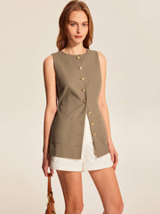 Asymmetric Button Pocket Detail Vest