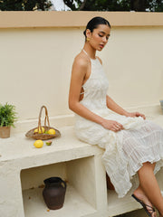 Halter Strappy Back Ruffled Dress