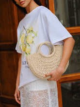 Woven Straw Half-Moon Tote Bag