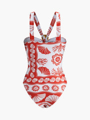 Metal Detail Print One-Piece Swimsuit