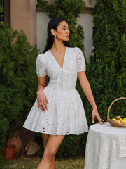 Cotton Eyelet Puff Sleeve Dress