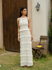 Smocked Halter Crop Top With Tiered Skirt Set