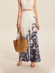 Boho Print Mid-Waist Wide-Leg Pants