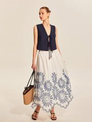 Embroidered Scalloped Hem Skirt