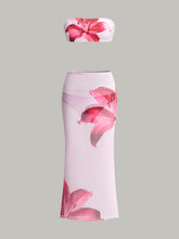 Floral Print Bandeau Bikini With Cover-Up Skirt