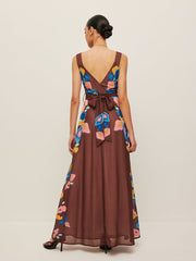 V-Back Bow Detail Printed Dress