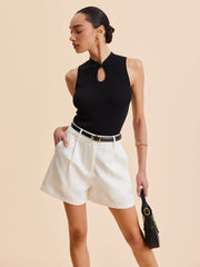 Mock Neck Keyhole Knit Vest