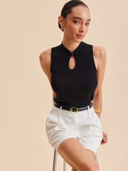 Mock Neck Keyhole Knit Vest
