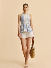 Striped Halter Tie-Back Top