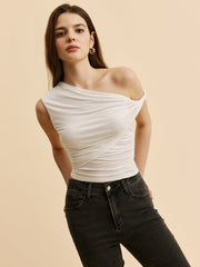 Asymmetrical Ruched One-Shoulder Top