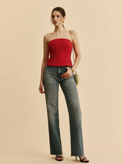 Cotton & Linen Pleated Strapless Top