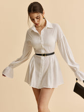 Semi-Sheer Balloon Sleeve Button-Up Shirt Dress