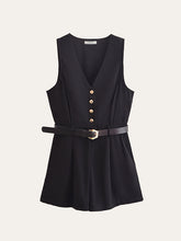Gold Button Detail Belted Jumpsuit