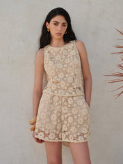 Floral Lace Sleeveless Shorts Set