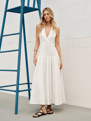 Cotton Halter V-Neck Backless Dress