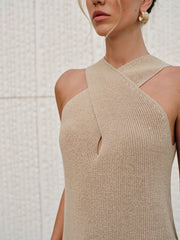 Halter Cross-Over Collar Tank Top