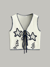 Embroidered Knit Tie-Front Vest